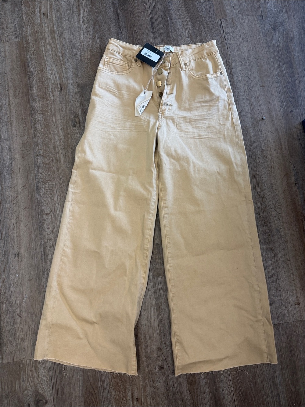 easel Wide-Leg Button-Fly Pants in Light Tan
